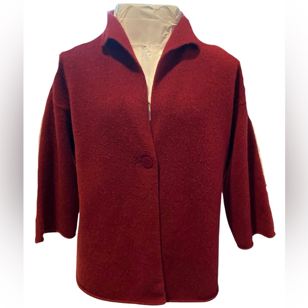 Eileen Fisher cashmere and wool one button swing jacket size PL